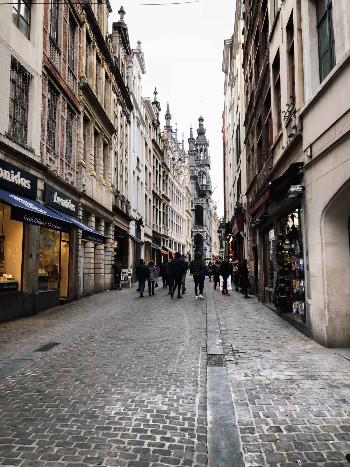 people walking in a street in brussels