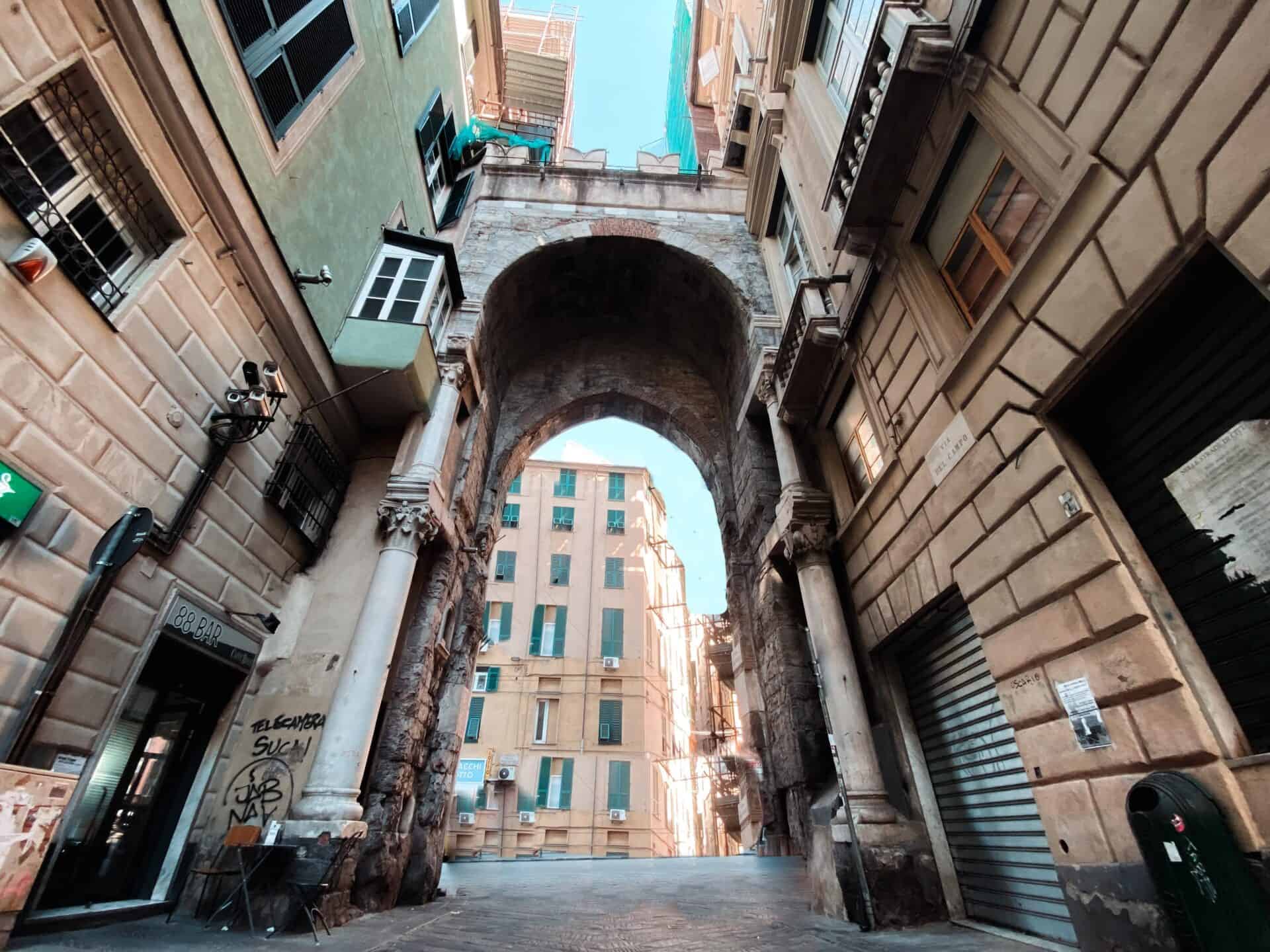 Large roman archway gate in genoa Italy
