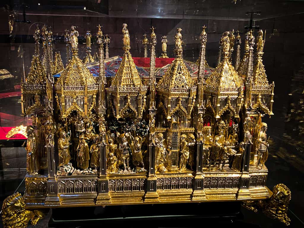 Gold miniature model display of a church