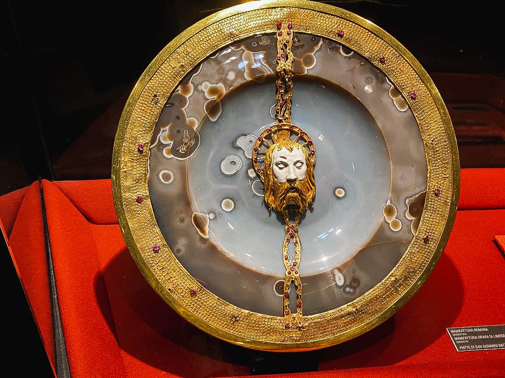 Gold plate with John the Baptist's head  in church museum