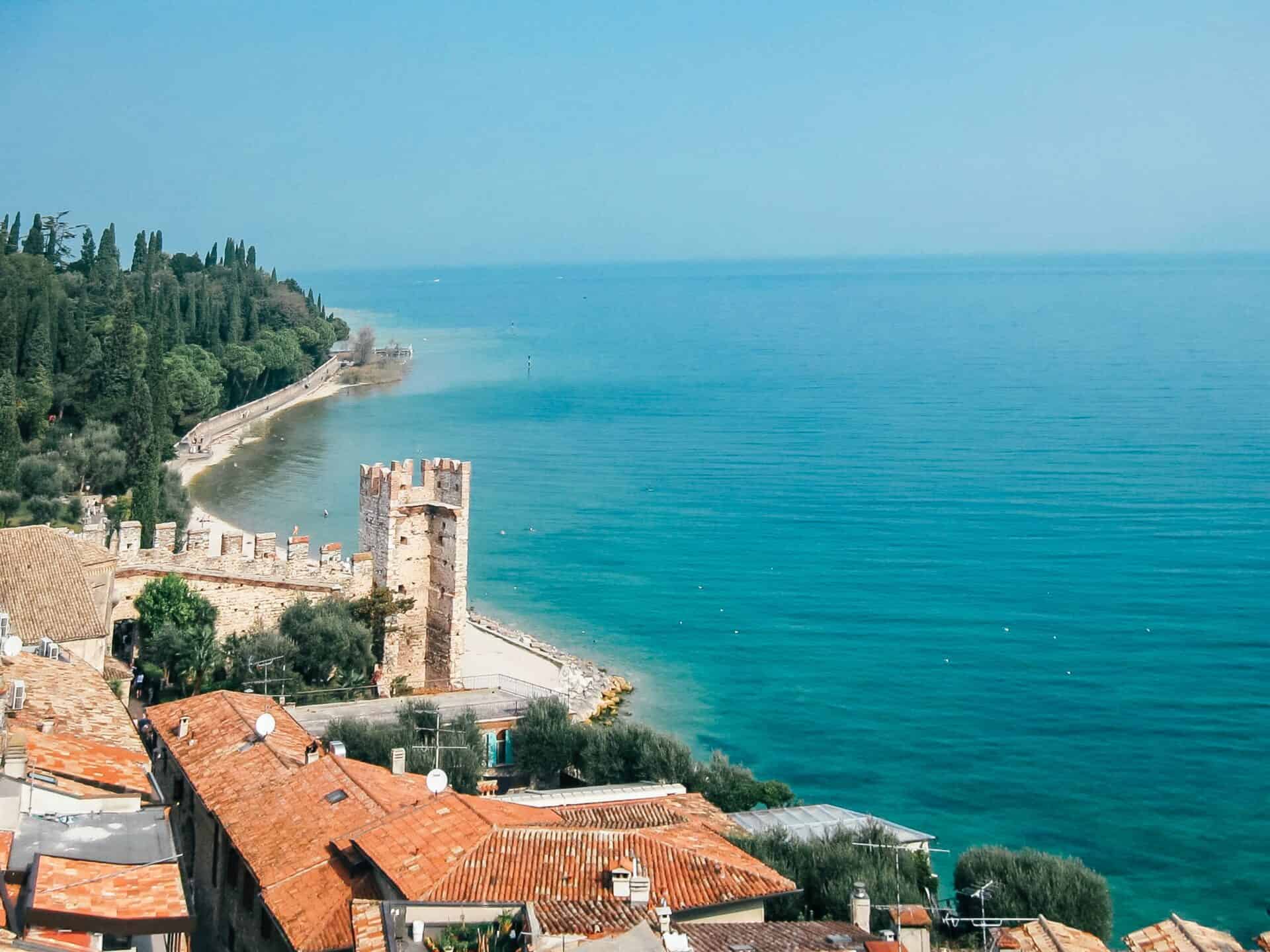 aerial view of Italian coastal city sirmione by the water