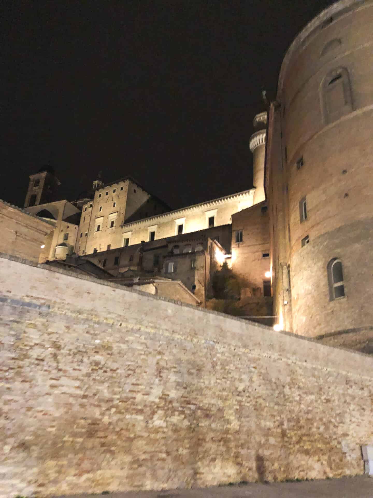 Urbino City Walls illuminated at night