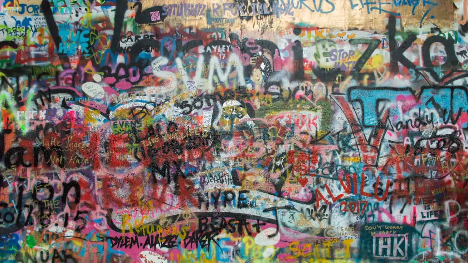 Iconic John Lennon Wall with Graffiti in Prague