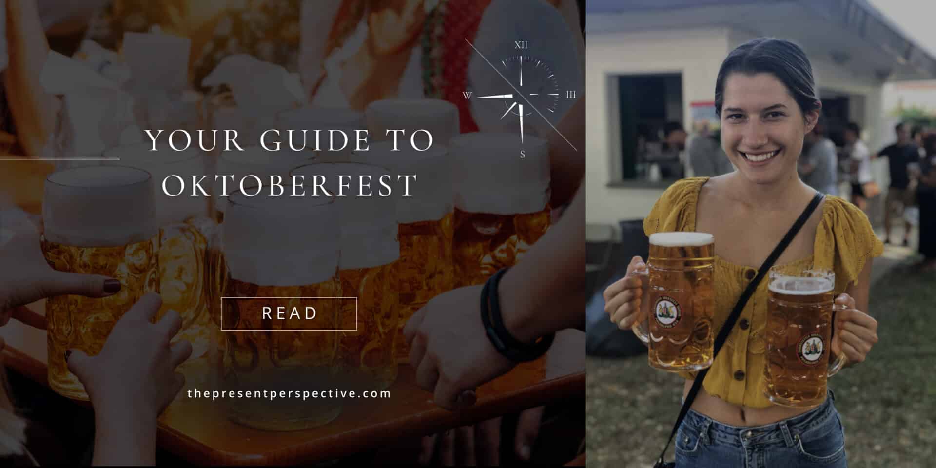 advertisement banner for Oktoberfest guide with beer steins