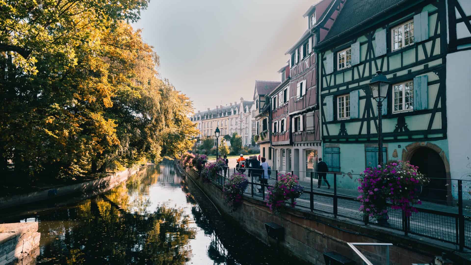 Sun reflecting over canal in Colmar