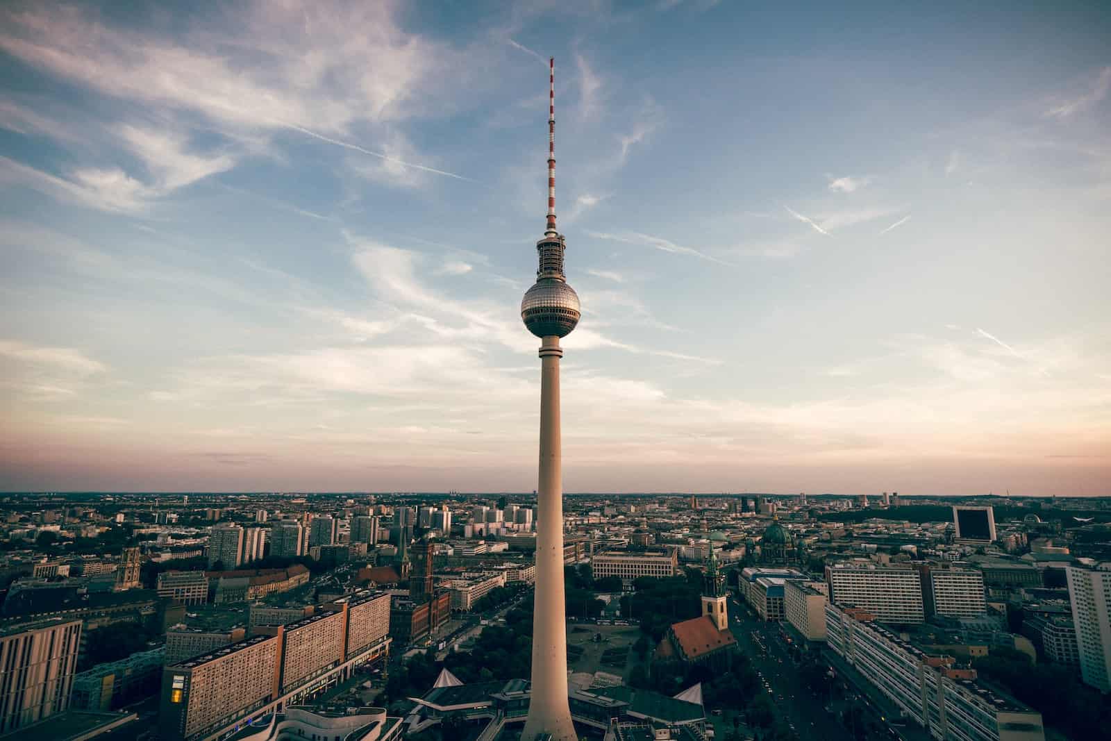 Drone shot of Fernsehturm berlin Tv tower