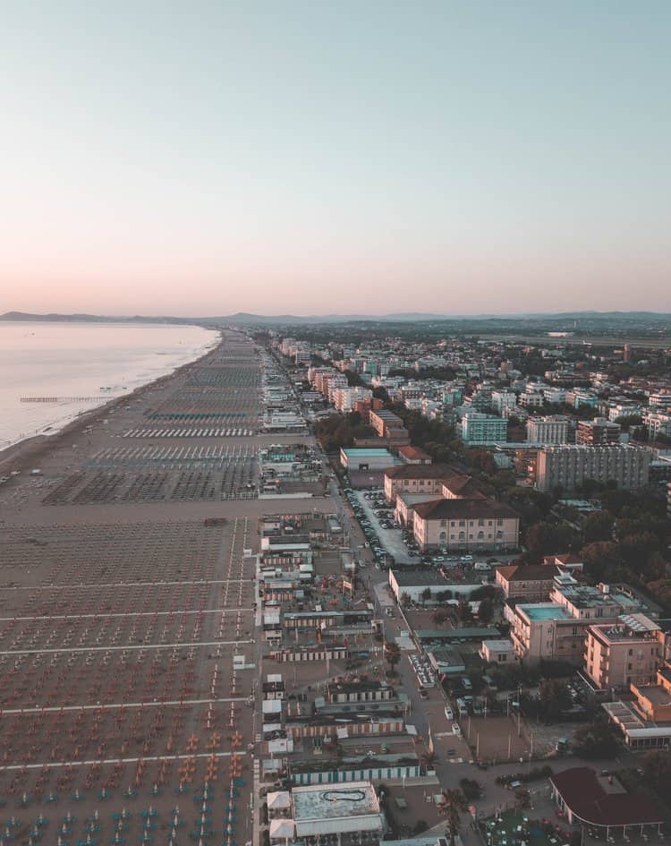 Riccione beach birds eye view