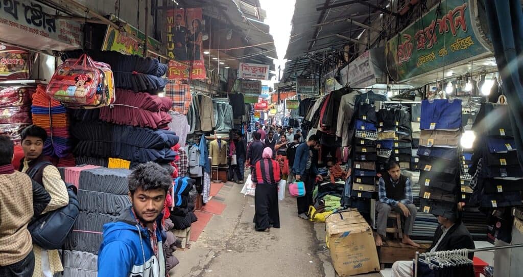 crowded shopping street in chittagong Bangladesh