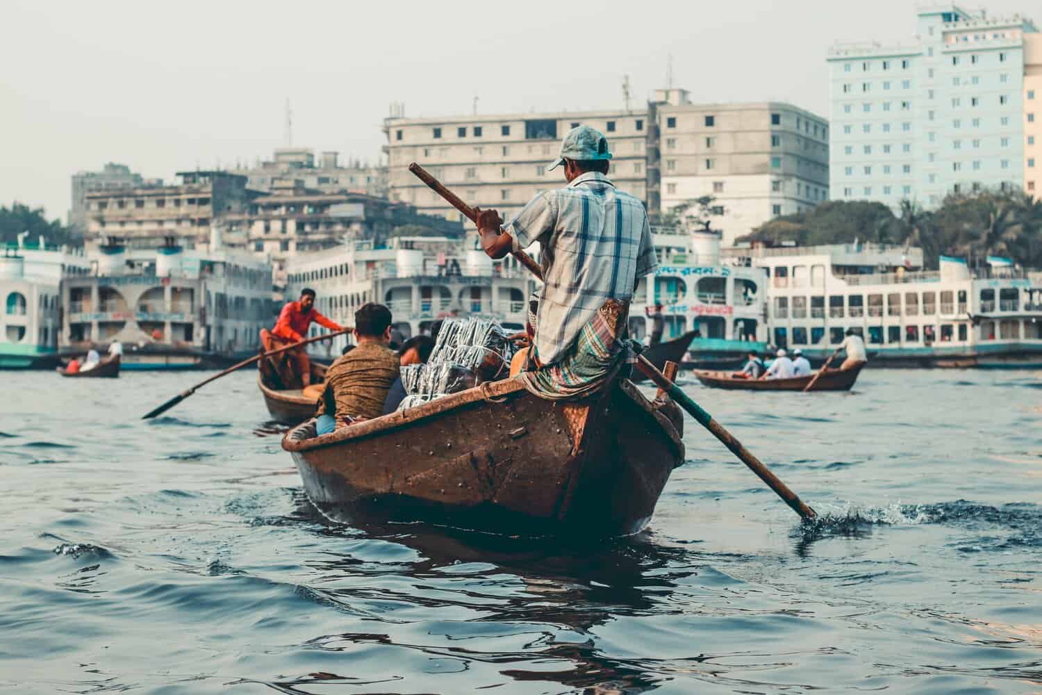 Men in Boat on the River in Bangladesh