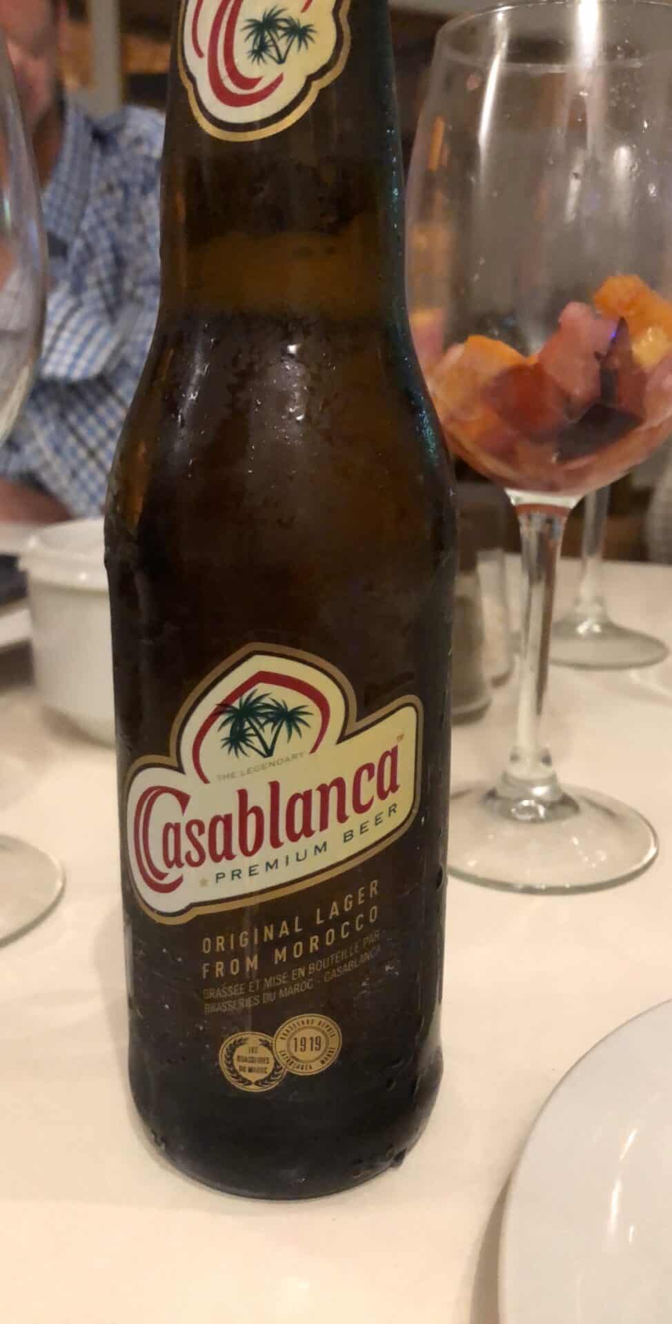 Casablanca brand beer on a table in Morocco