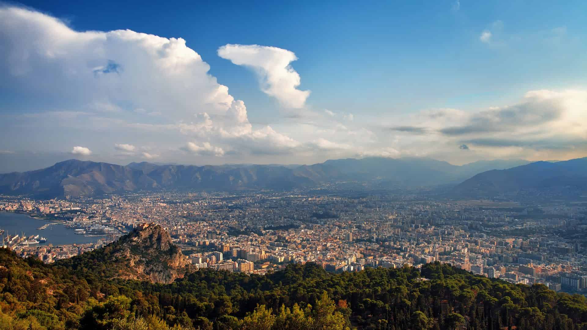 View of Palermo and Sicily from a mountain