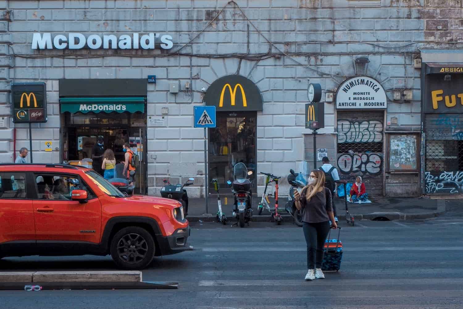 Car parking at McDonald's storefront in Rome