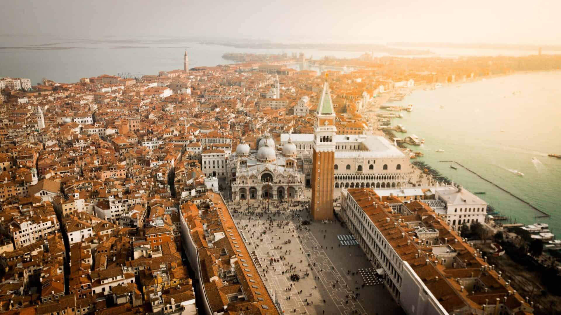 Drone shot of Saint Mark's Square in Venice