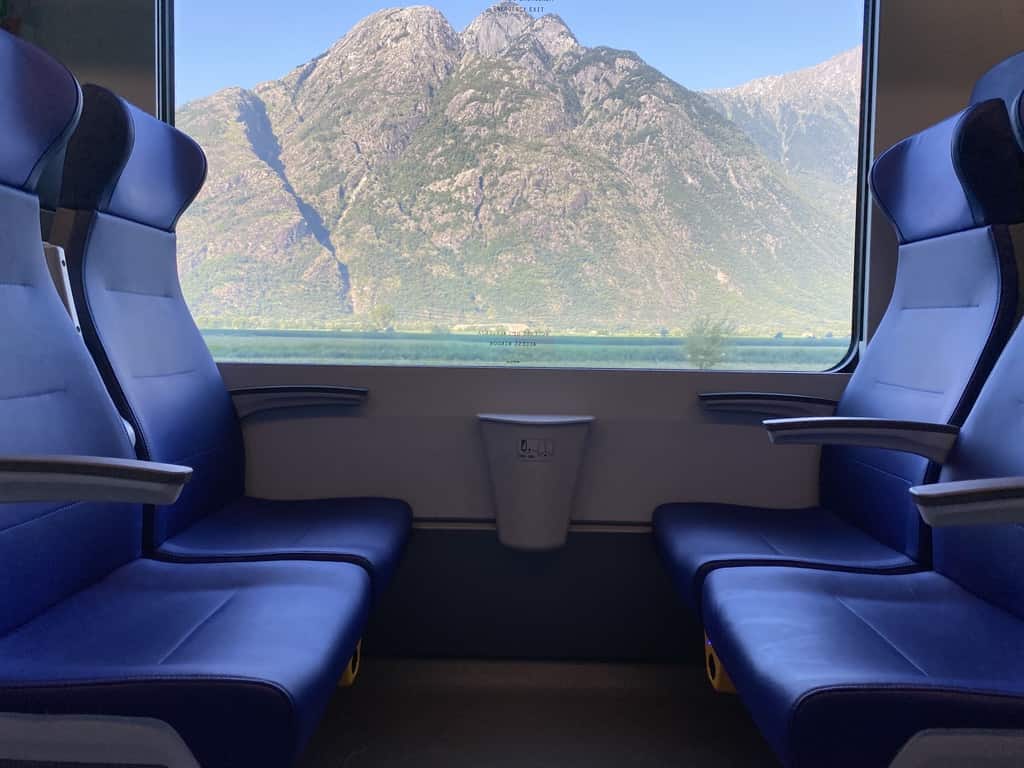 Interior blue seats of a train in italy