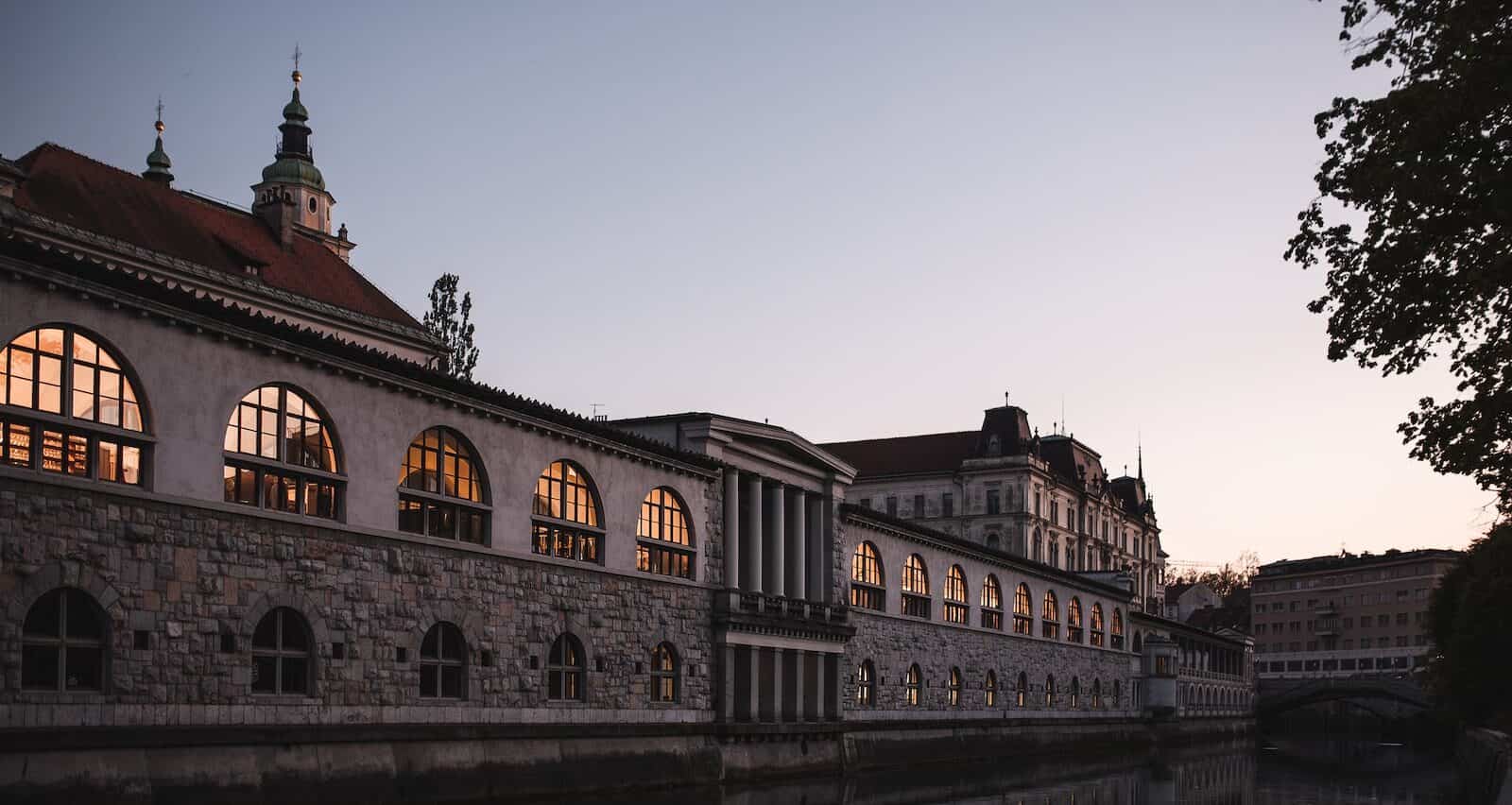 River in Ljubljana at dusk