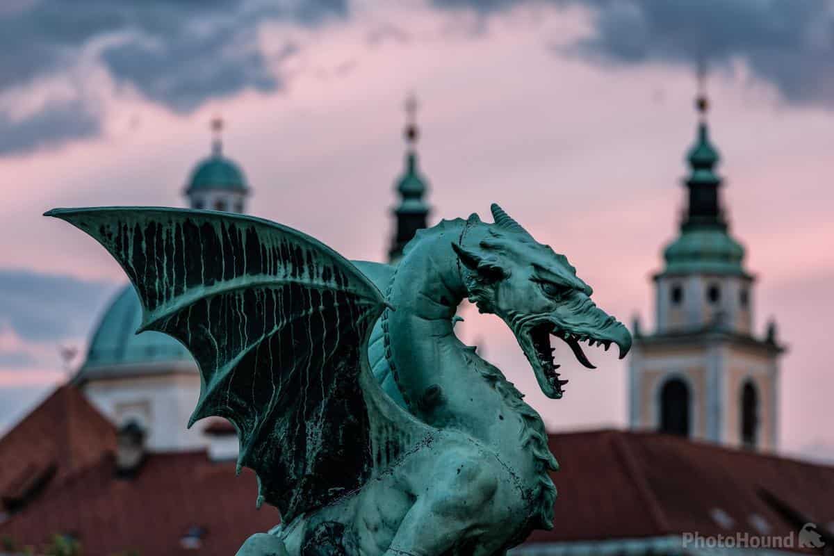 Dragons Bridge in Ljubljana during dusk