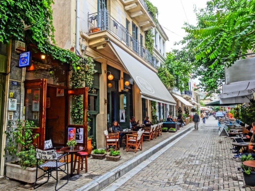 Charming cobblestone street in Athens