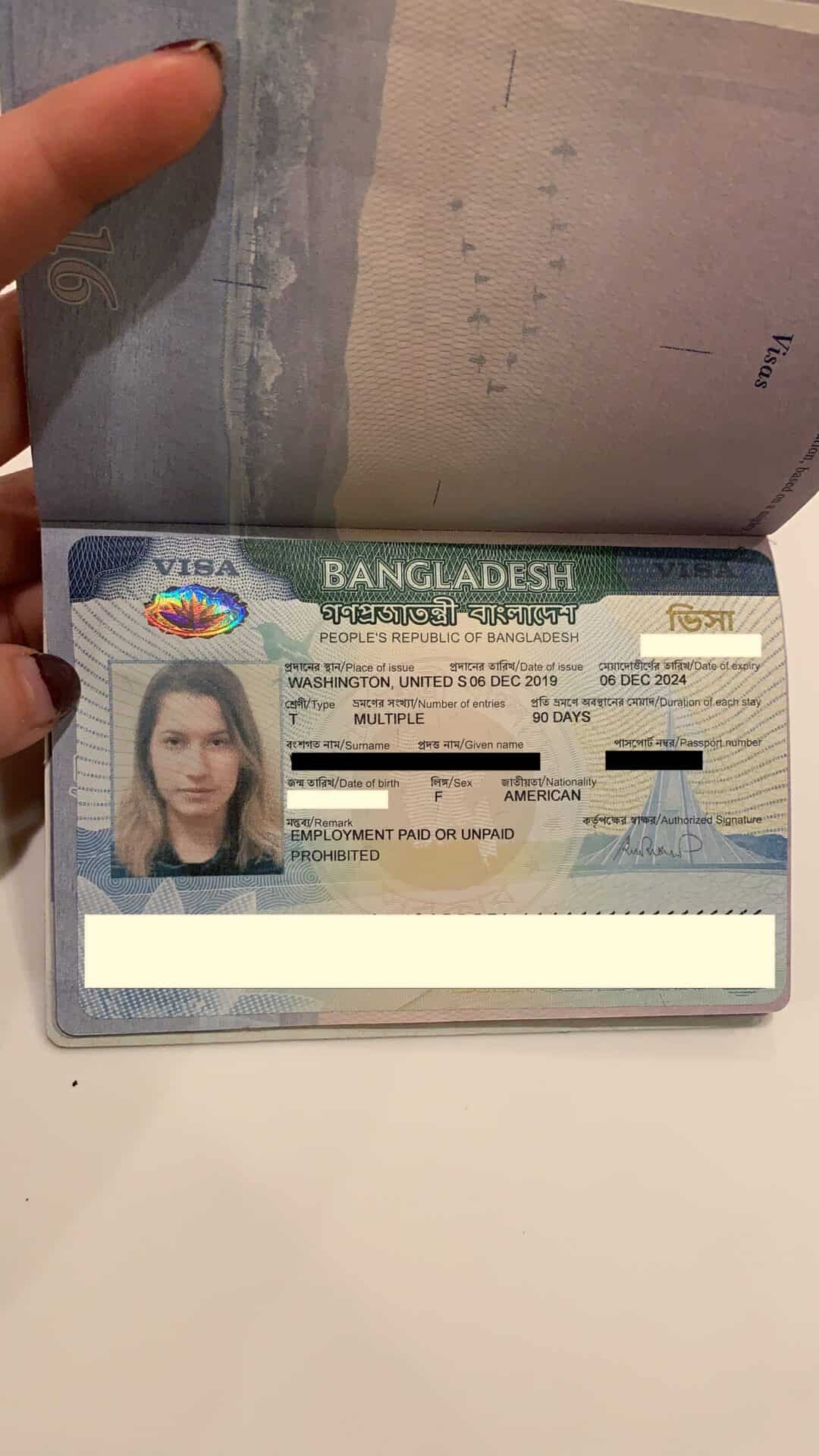 picture of womans bangladesh visa on passport