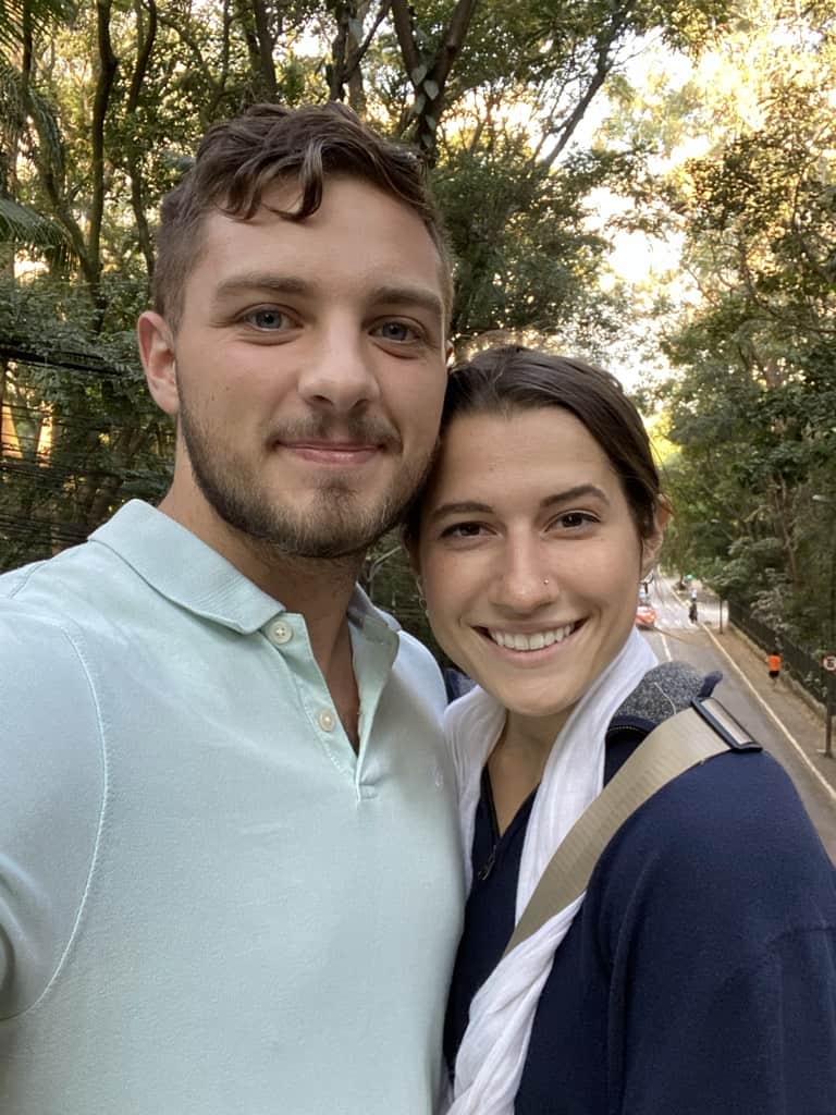 selfie of man and woman in a park forest