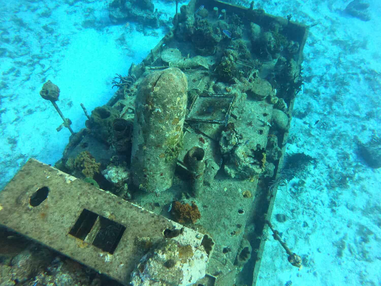 Shipwreck underneath the clear waters of the Caribbean island of Cozumel