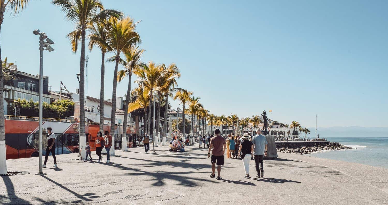 Tourists walking on the Malecon in Puerto Vallarta
