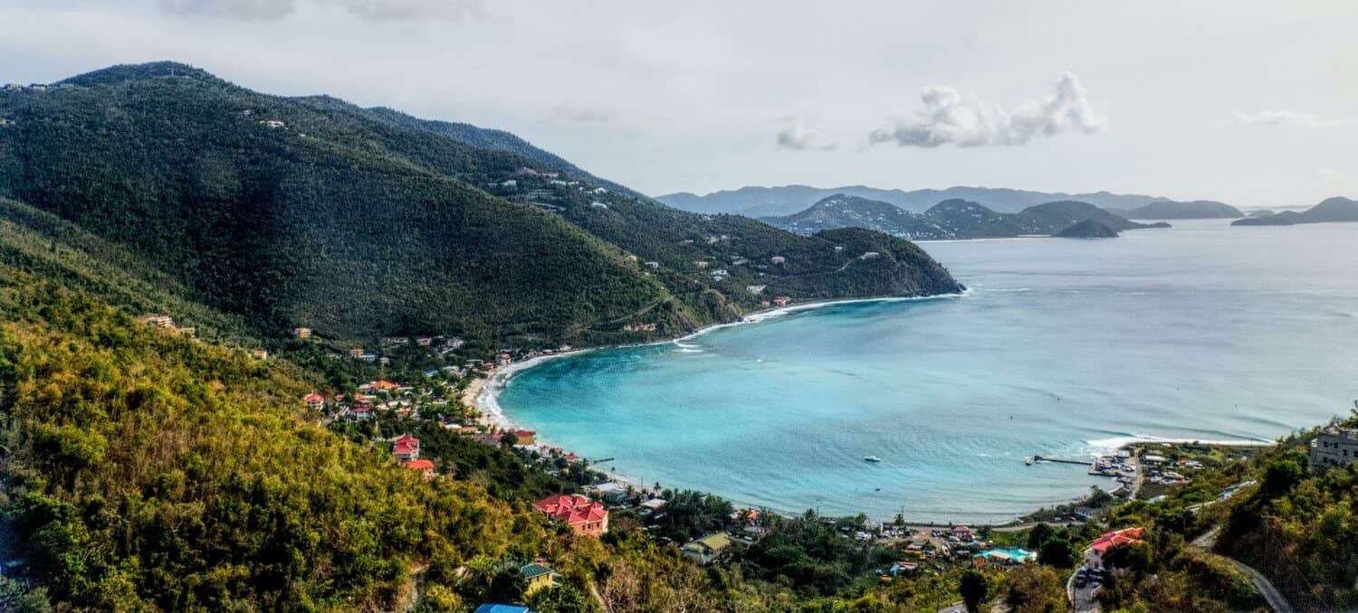 Beautiful mountains and bay in the British Virgin Islands in spring