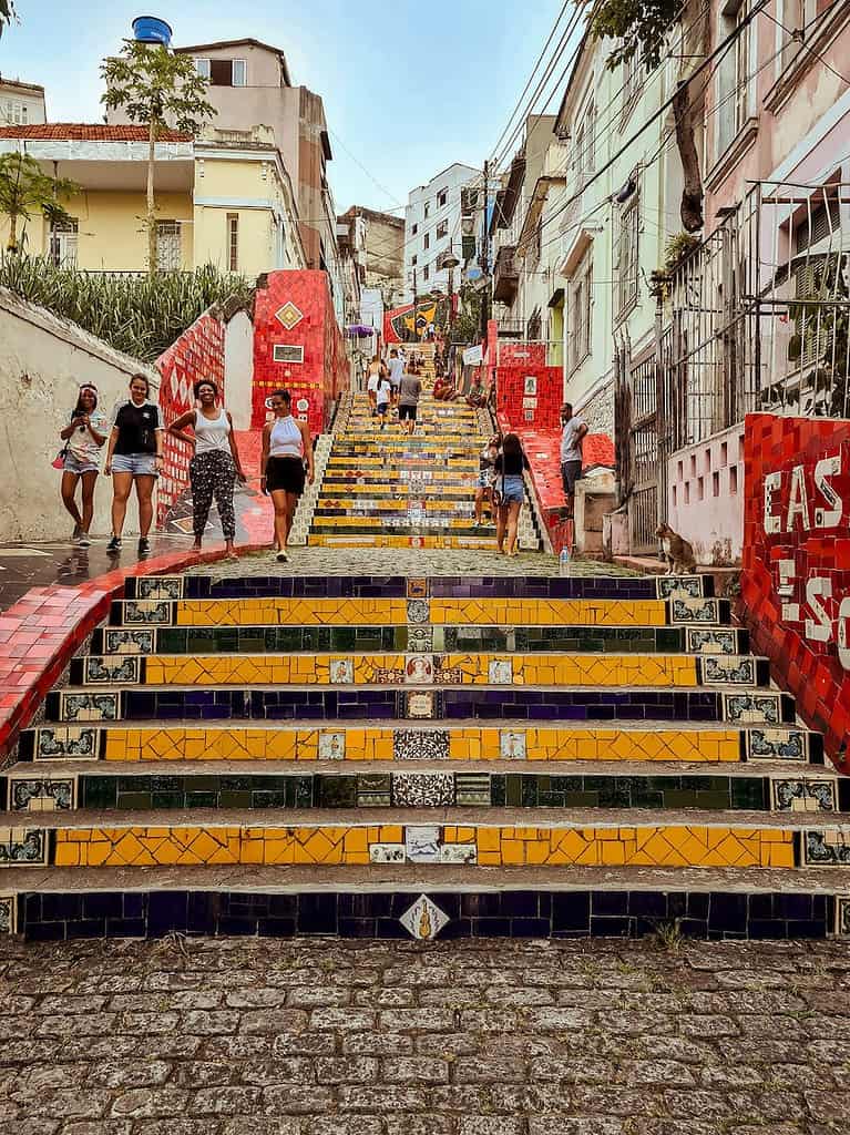 colorful yellow green and blue Selaron Steps in rio de janeiro