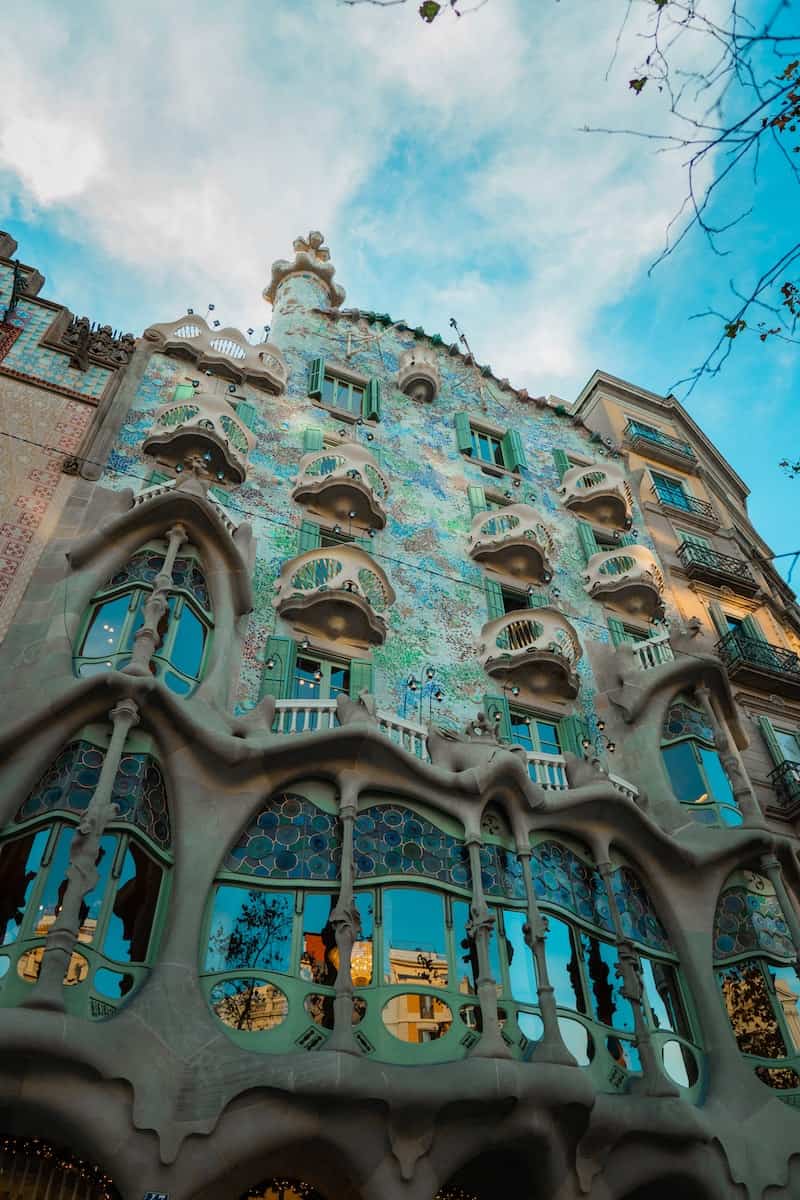 white and blue Colorful Casa Batllo in Barcelona during summer
