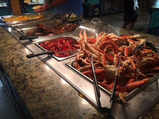 Freshly steamed crab legs at a Calabash Seafood Buffet in Myrtle Beach