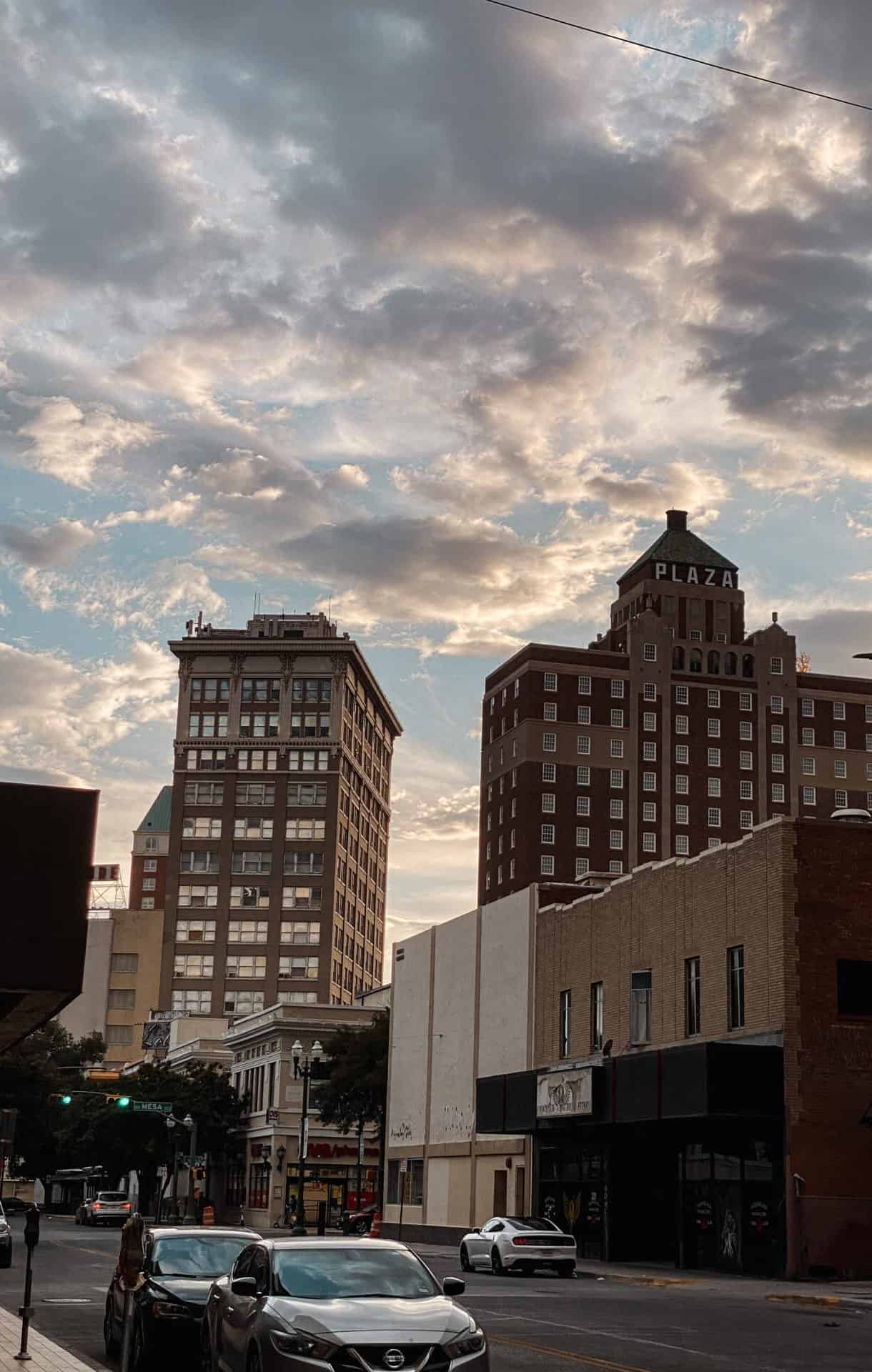 two tall buildings in El Paso texas during dusk and soft lighting