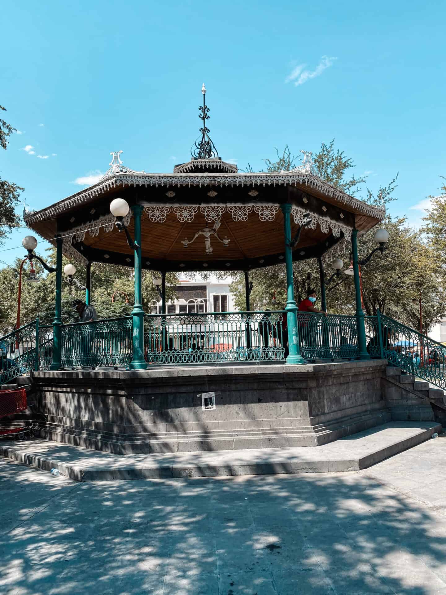 green gazebo in center of zocalo in juarez mexico