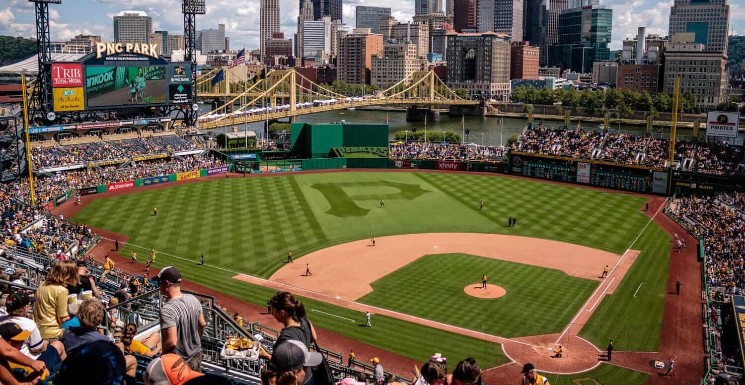 Pittsburgh Pirates baseball game at PNC Park with city skyline in background