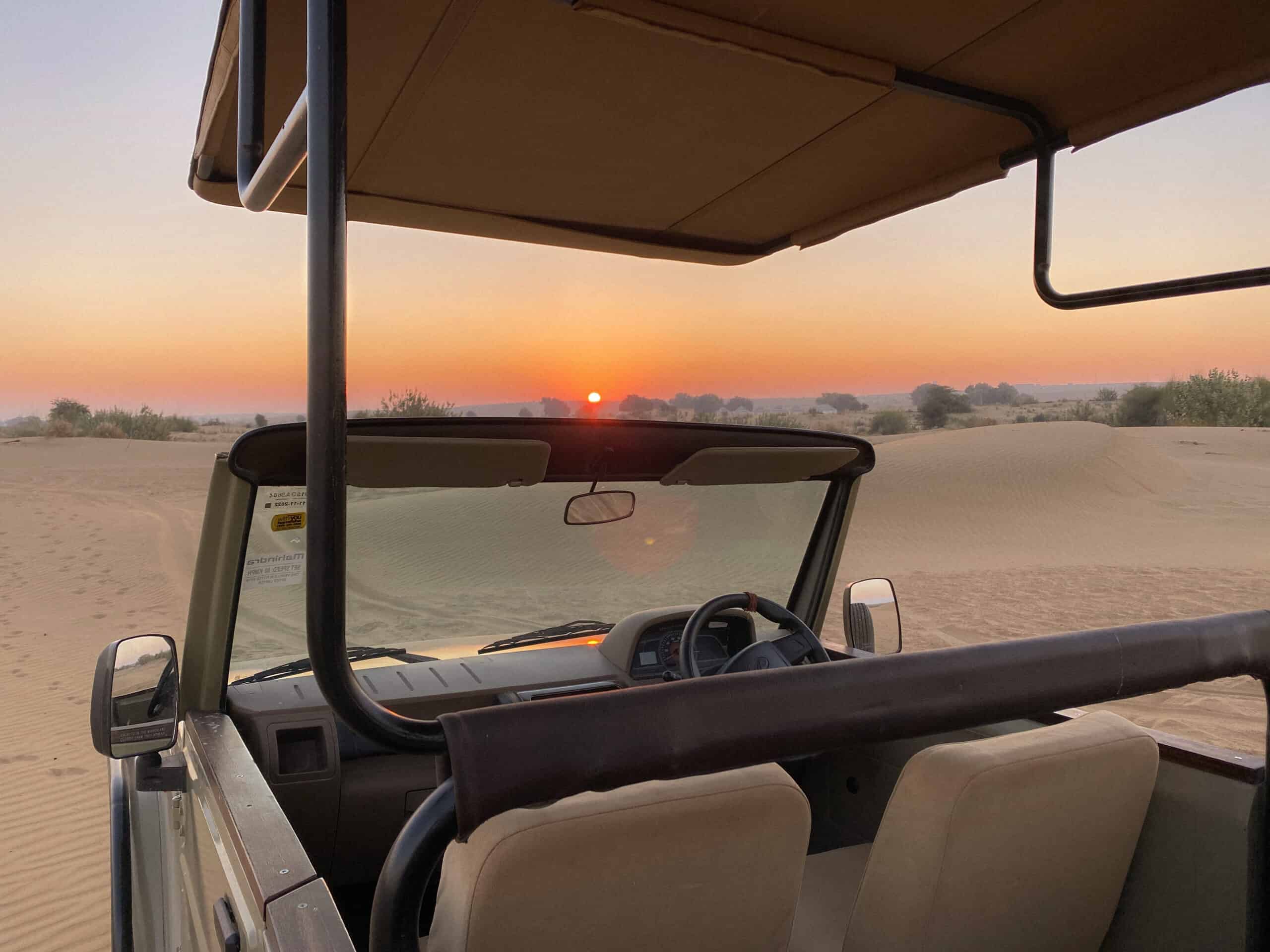 Jeep Safari in Desert at Sunrise