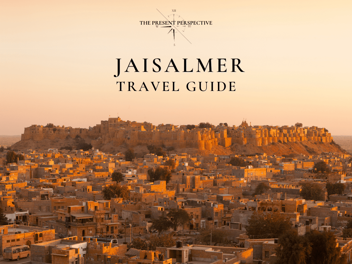 aerial view of the desert city of jaisalmer during golden hour