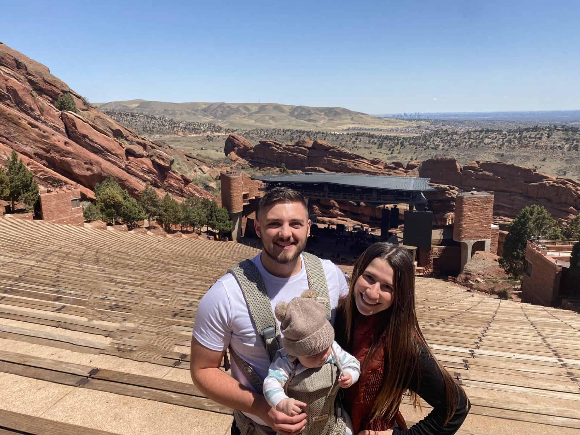 cute family with baby at red rock amphitheater 