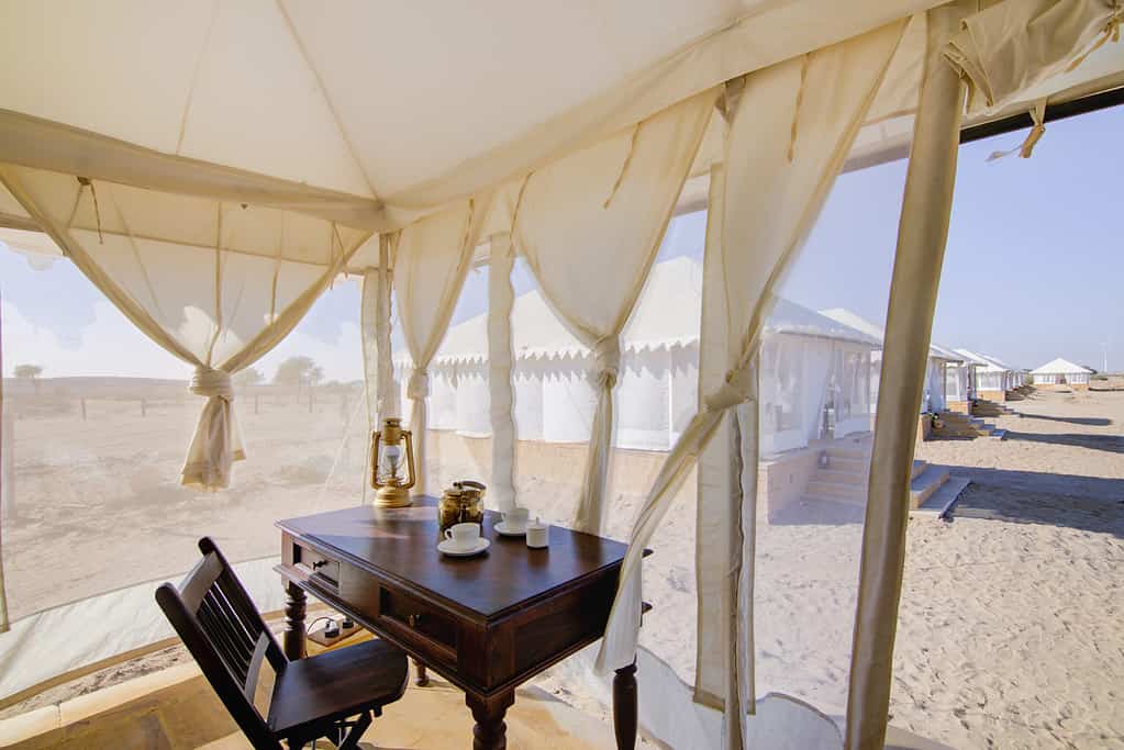 a desert porch covered by canopy