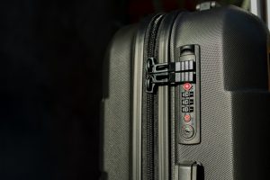 a close up of a black piece of luggage with locks