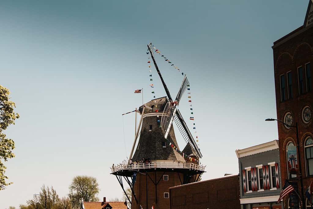 massive vermeer windmill under blue sky