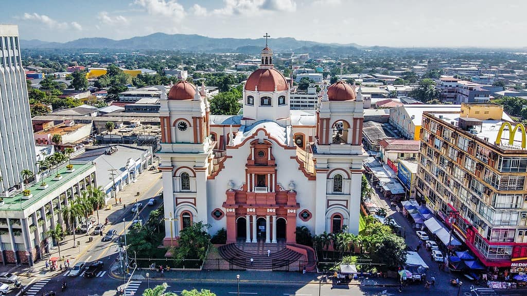 white and red concrete church