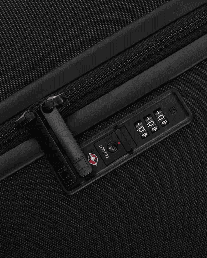 a tsa lock on black suitcase