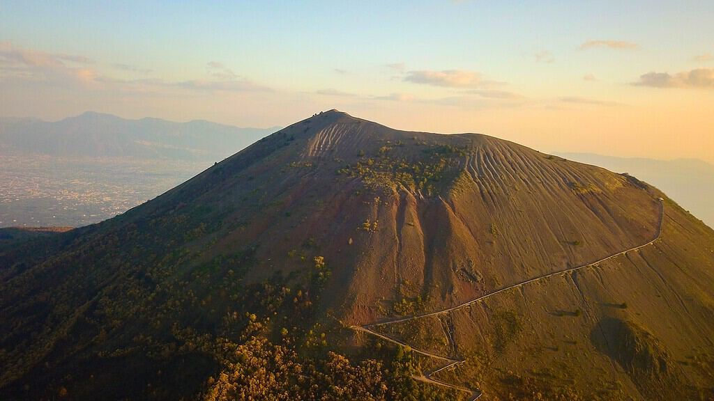 aerial photography of mt. vesuvius mountain during the summer