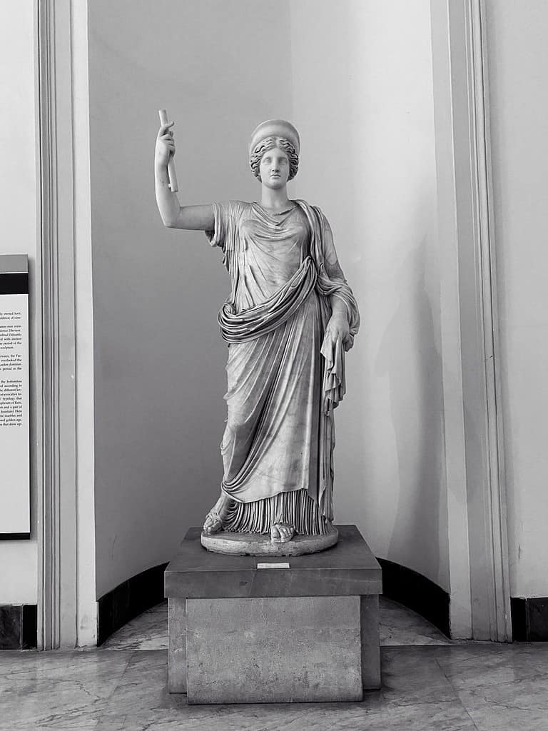 black and white marble statue in museum
