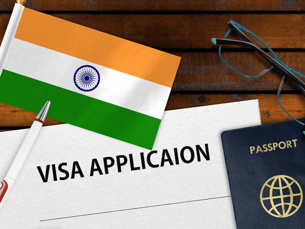 Indian flag and visa application with passport