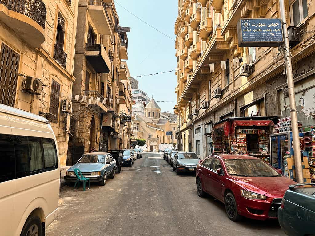 Street in Cairo with cars lining the sides